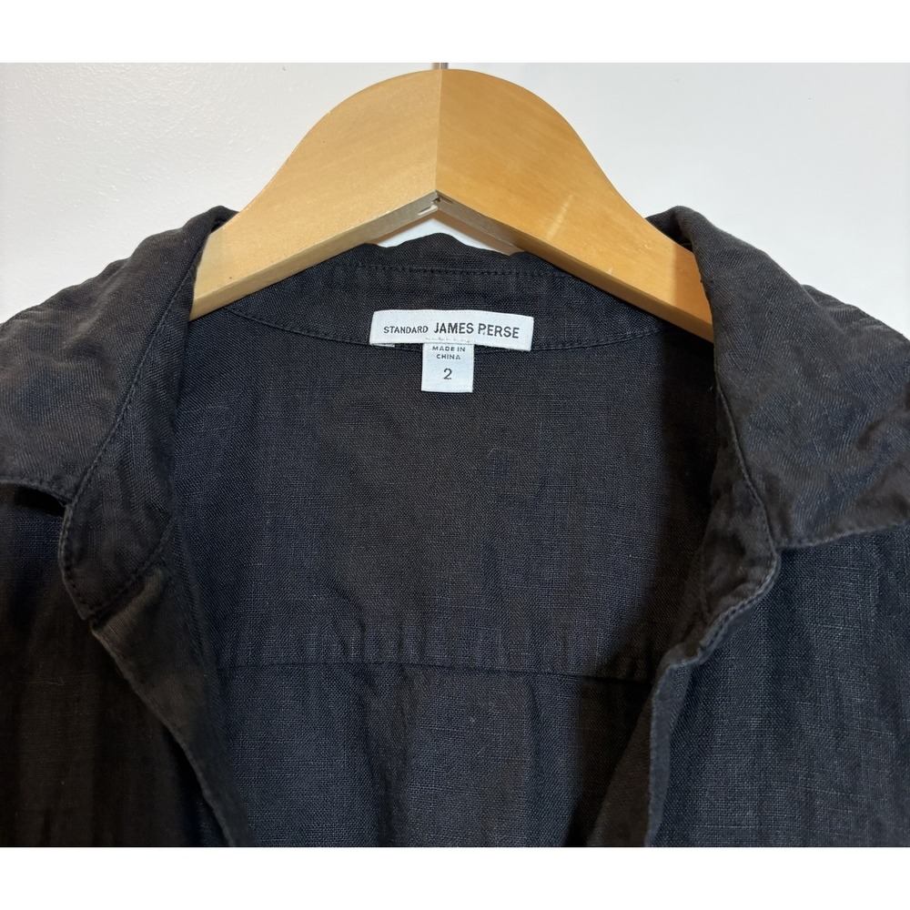 Standard James Perse Shirt Dress Black Linen Cupro Utility Minimalist Sz 2 M top - Picture 5 of 13